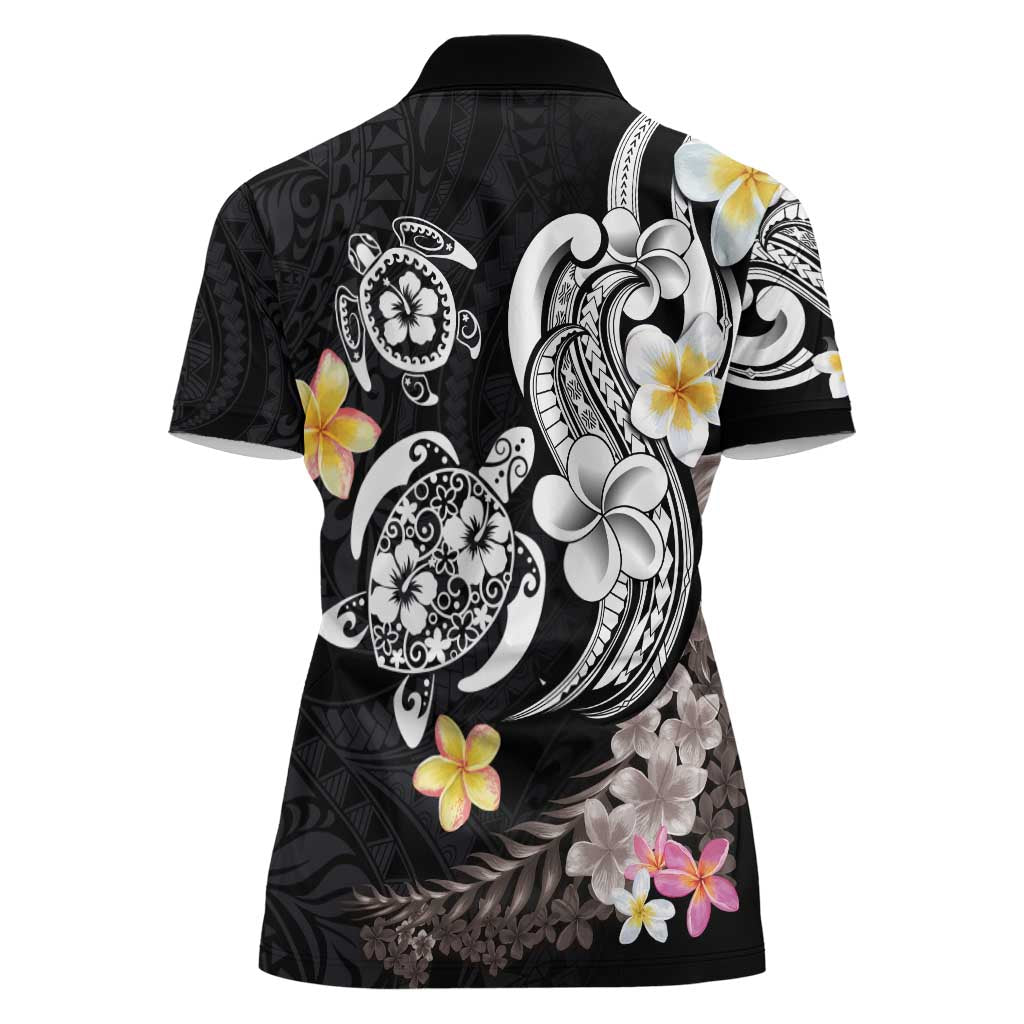 Hawaiian Tropical Plumeria Turtles Women Polo Shirt Polynesian Art Tattoo LT03 - Polynesian Pride