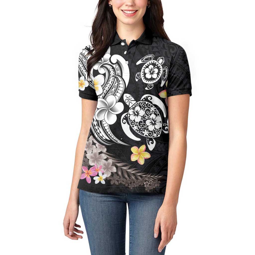 Hawaiian Tropical Plumeria Turtles Women Polo Shirt Polynesian Art Tattoo LT03 - Polynesian Pride