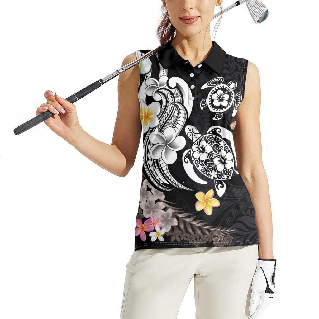 Hawaiian Tropical Plumeria Turtles Women Sleeveless Polo Shirt Polynesian Art Tattoo LT03 - Polynesian Pride
