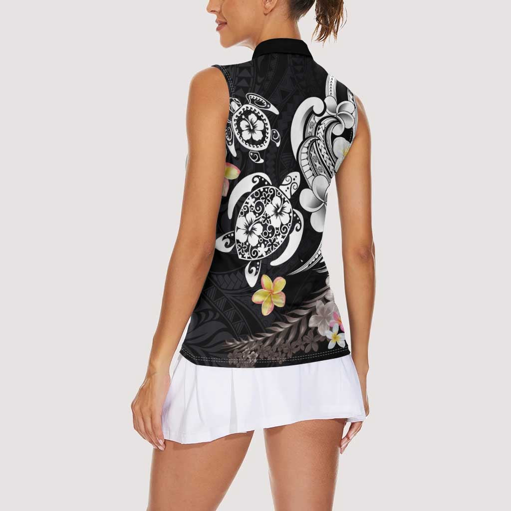 Hawaiian Tropical Plumeria Turtles Women Sleeveless Polo Shirt Polynesian Art Tattoo LT03 - Polynesian Pride