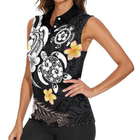 Hawaiian Tropical Plumeria Turtles Women Sleeveless Polo Shirt Polynesian Art Tattoo LT03 - Polynesian Pride