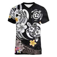 Hawaiian Tropical Plumeria Turtles Women V-Neck T-Shirt Polynesian Art Tattoo LT03 Female - Polynesian Pride