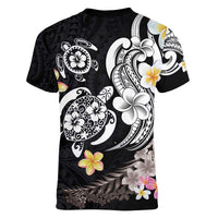 Hawaiian Tropical Plumeria Turtles Women V-Neck T-Shirt Polynesian Art Tattoo LT03 - Polynesian Pride