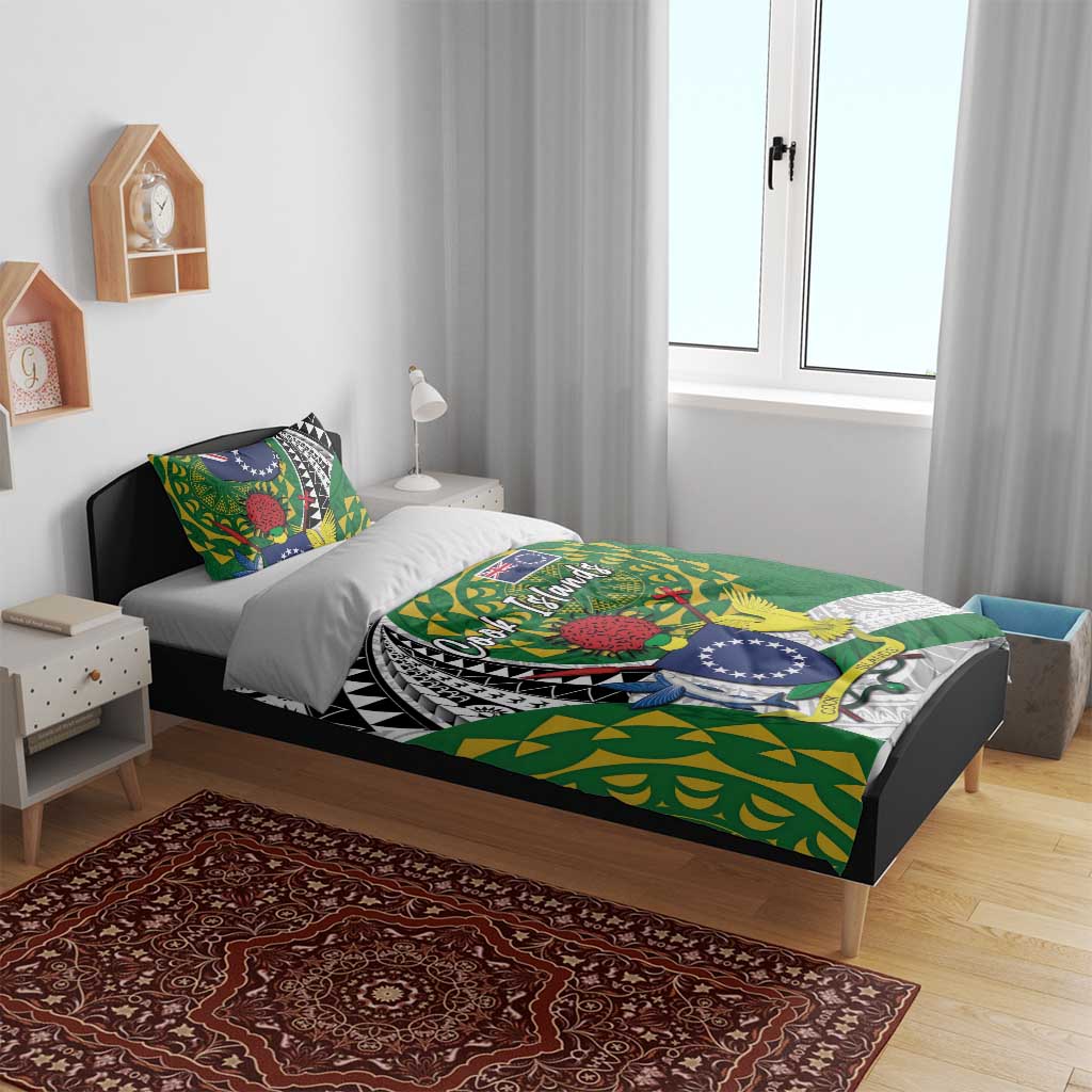 Cook Islands Independence Day Bedding Set National Flag and Emblem with Tatau Tattoo
