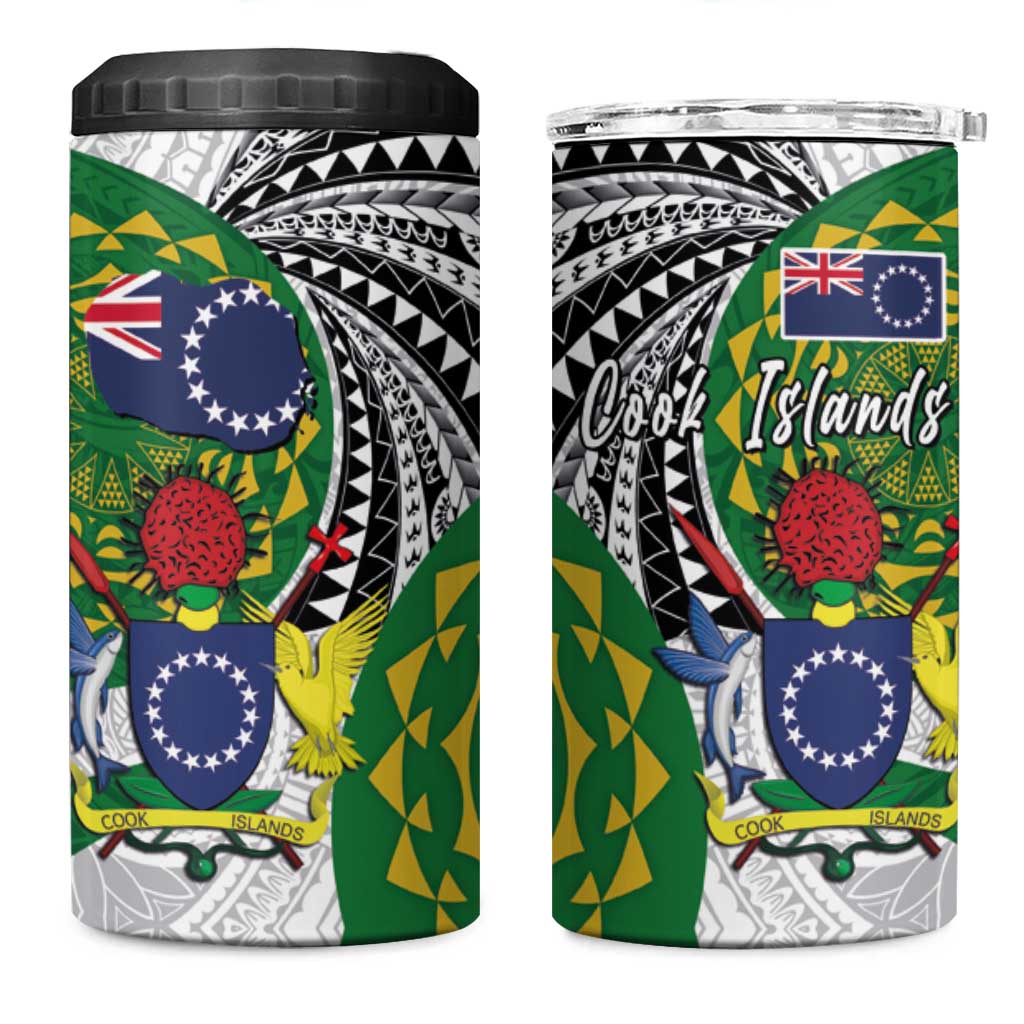 Cook Islands Independence Day 4 in 1 Can Cooler Tumbler National Flag and Emblem with Tatau Tattoo LT03 One Size: 16 oz - Polynesian Pride