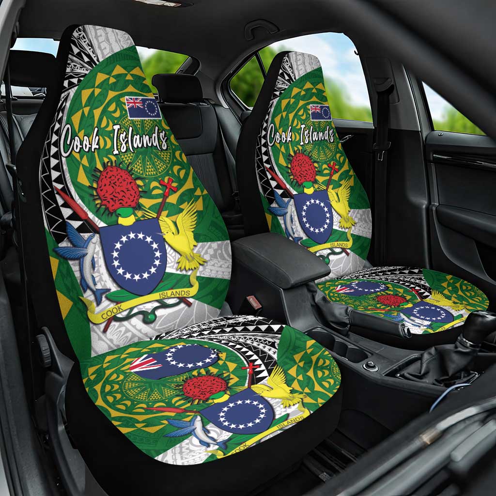 Cook Islands Independence Day Car Seat Cover National Flag and Emblem with Tatau Tattoo LT03 One Size - Polynesian Pride