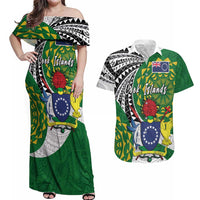 Cook Islands Independence Day Couples Matching Off Shoulder Maxi Dress and Hawaiian Shirt National Flag and Emblem with Tatau Tattoo LT03 No Dress - Polynesian Pride