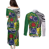 Cook Islands Independence Day Couples Matching Puletasi and Long Sleeve Button Shirt National Flag and Emblem with Tatau Tattoo LT03 - Polynesian Pride