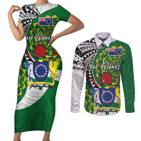 Cook Islands Independence Day Couples Matching Short Sleeve Bodycon Dress and Long Sleeve Button Shirt National Flag and Emblem with Tatau Tattoo LT03 No Dress - Polynesian Pride