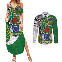 Cook Islands Independence Day Couples Matching Summer Maxi Dress and Long Sleeve Button Shirt National Flag and Emblem with Tatau Tattoo LT03 No Dress - Polynesian Pride