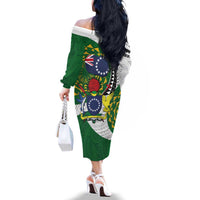 Cook Islands Independence Day Family Matching Off The Shoulder Long Sleeve Dress and Hawaiian Shirt National Flag and Emblem with Tatau Tattoo LT03 - Polynesian Pride