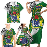 Cook Islands Independence Day Family Matching Short Sleeve Bodycon Dress and Hawaiian Shirt National Flag and Emblem with Tatau Tattoo LT03 - Polynesian Pride