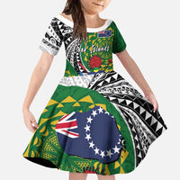 Cook Islands Independence Day Family Matching Summer Maxi Dress and Hawaiian Shirt National Flag and Emblem with Tatau Tattoo LT03 Daughter's Dress - Polynesian Pride