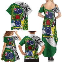 Cook Islands Independence Day Family Matching Summer Maxi Dress and Hawaiian Shirt National Flag and Emblem with Tatau Tattoo LT03 - Polynesian Pride