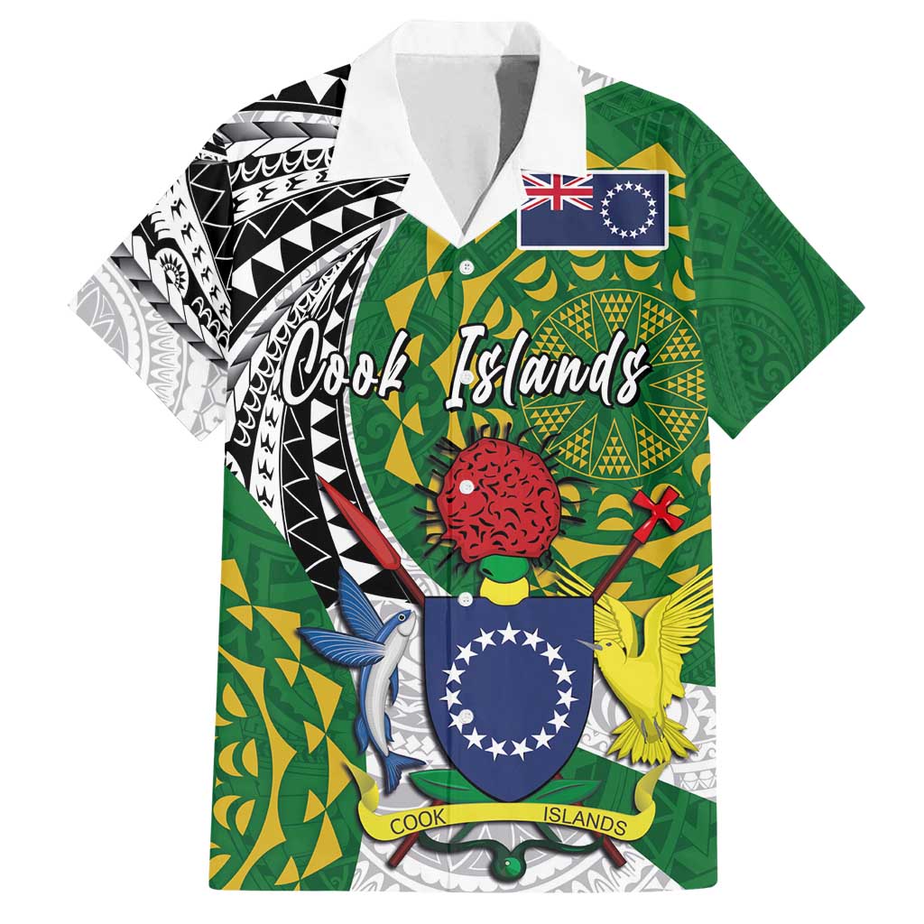 Cook Islands Independence Day Family Matching Tank Maxi Dress and Hawaiian Shirt National Flag and Emblem with Tatau Tattoo LT03 Dad's Shirt - Short Sleeve - Polynesian Pride
