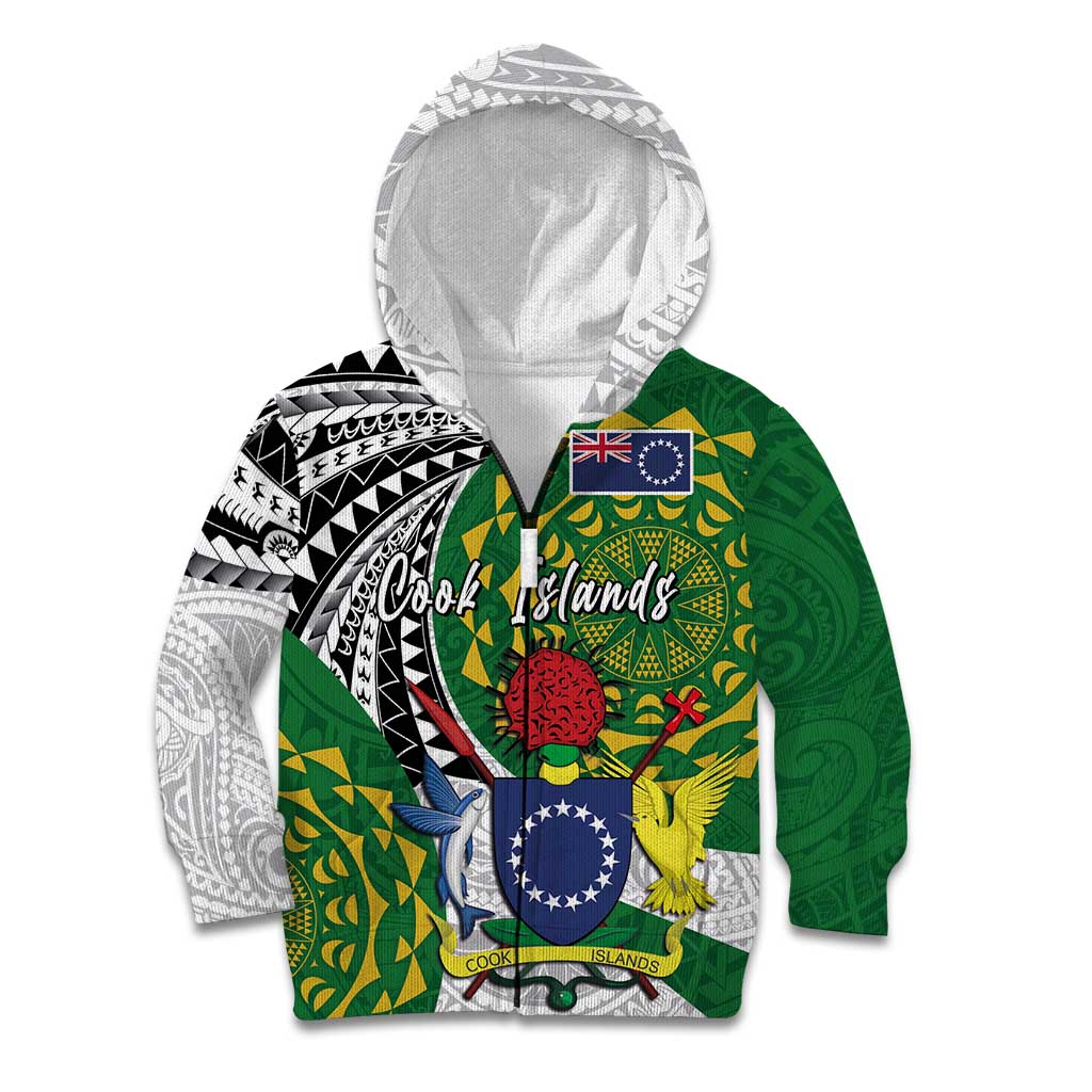 Cook Islands Independence Day Kid Hoodie National Flag and Emblem with Tatau Tattoo LT03 Zip Hoodie - Polynesian Pride