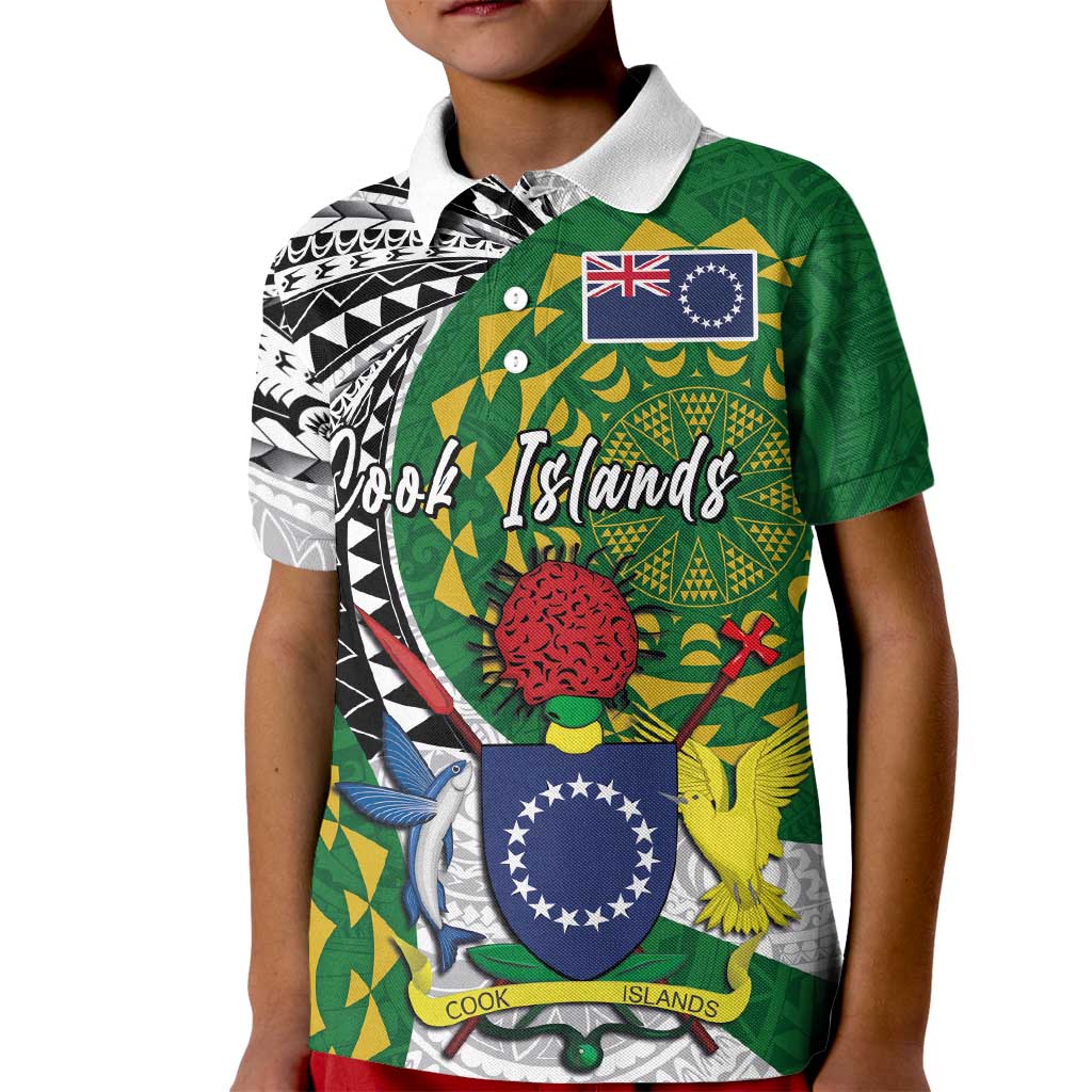 Cook Islands Independence Day Kid Polo Shirt National Flag and Emblem with Tatau Tattoo LT03 Kid - Polynesian Pride