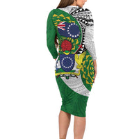 Cook Islands Independence Day Long Sleeve Bodycon Dress National Flag and Emblem with Tatau Tattoo LT03 - Polynesian Pride