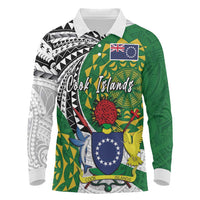 Cook Islands Independence Day Long Sleeve Polo Shirt National Flag and Emblem with Tatau Tattoo LT03 - Polynesian Pride