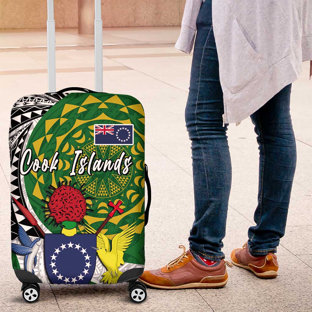 Cook Islands Independence Day Luggage Cover National Flag and Emblem with Tatau Tattoo LT03 - Polynesian Pride