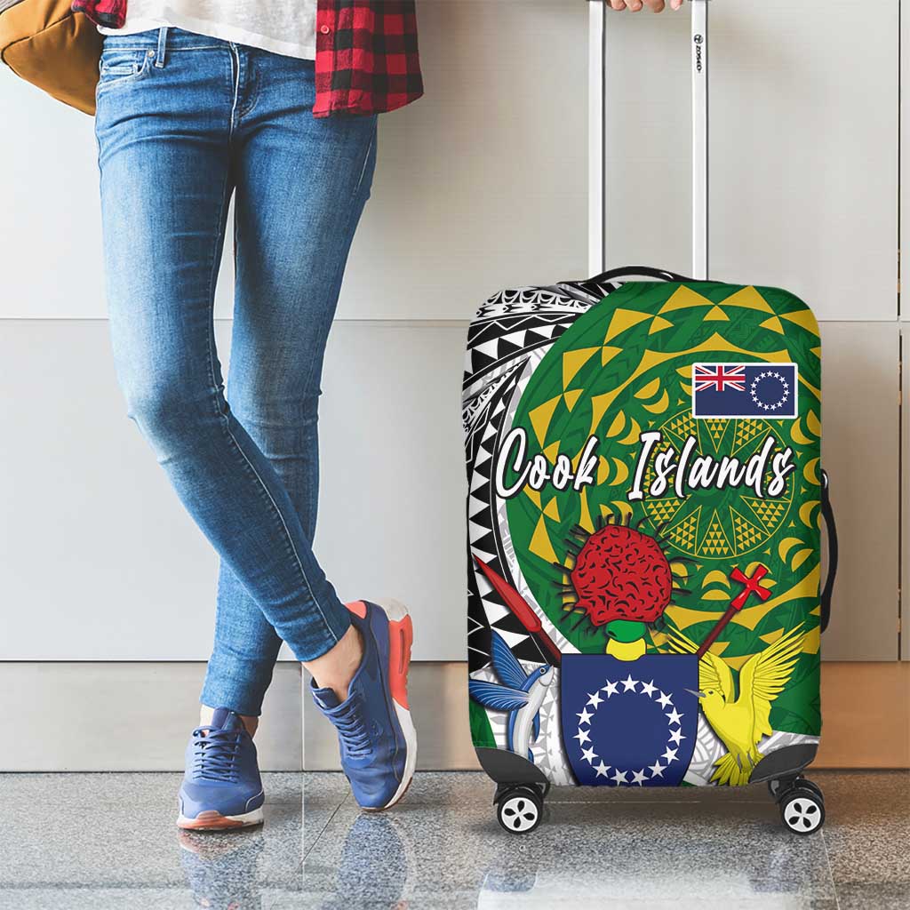 Cook Islands Independence Day Luggage Cover National Flag and Emblem with Tatau Tattoo LT03 - Polynesian Pride