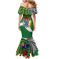 Cook Islands Independence Day Mermaid Dress National Flag and Emblem with Tatau Tattoo LT03 - Polynesian Pride