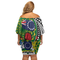 Cook Islands Independence Day Off Shoulder Short Dress National Flag and Emblem with Tatau Tattoo LT03 - Polynesian Pride