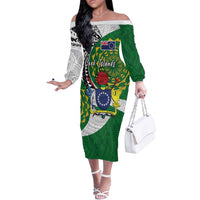 Cook Islands Independence Day Off The Shoulder Long Sleeve Dress National Flag and Emblem with Tatau Tattoo LT03 Women - Polynesian Pride