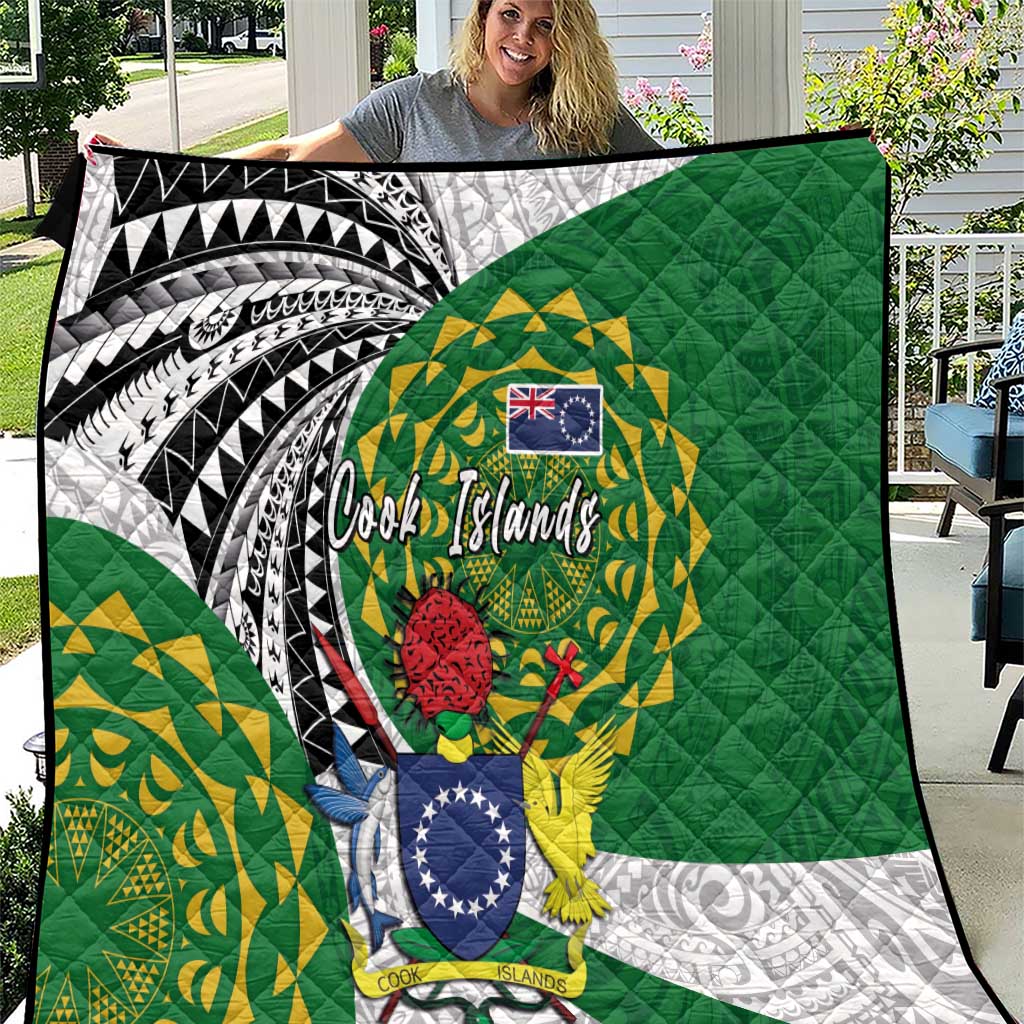 Cook Islands Independence Day Quilt National Flag and Emblem with Tatau Tattoo LT03 Super King 230cm x 260cm - Polynesian Pride