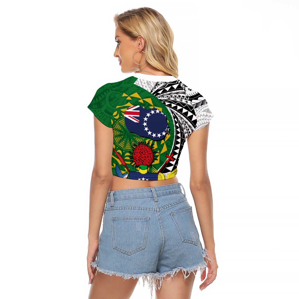 Cook Islands Independence Day Raglan Cropped T Shirt National Flag and Emblem with Tatau Tattoo LT03 - Polynesian Pride