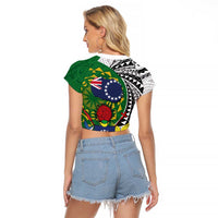 Cook Islands Independence Day Raglan Cropped T Shirt National Flag and Emblem with Tatau Tattoo LT03 - Polynesian Pride