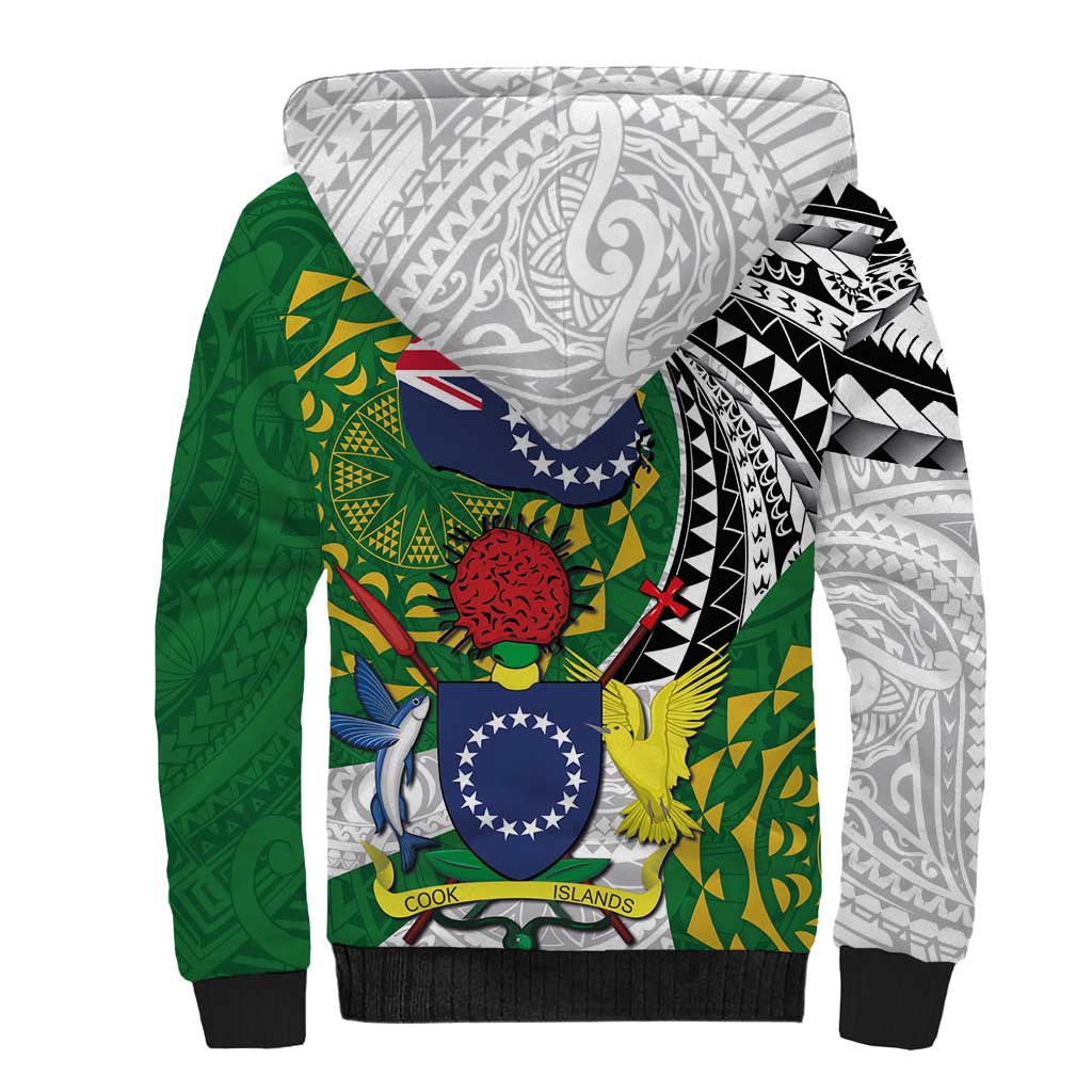 Cook Islands Independence Day Sherpa Hoodie National Flag and Emblem with Tatau Tattoo LT03 - Polynesian Pride