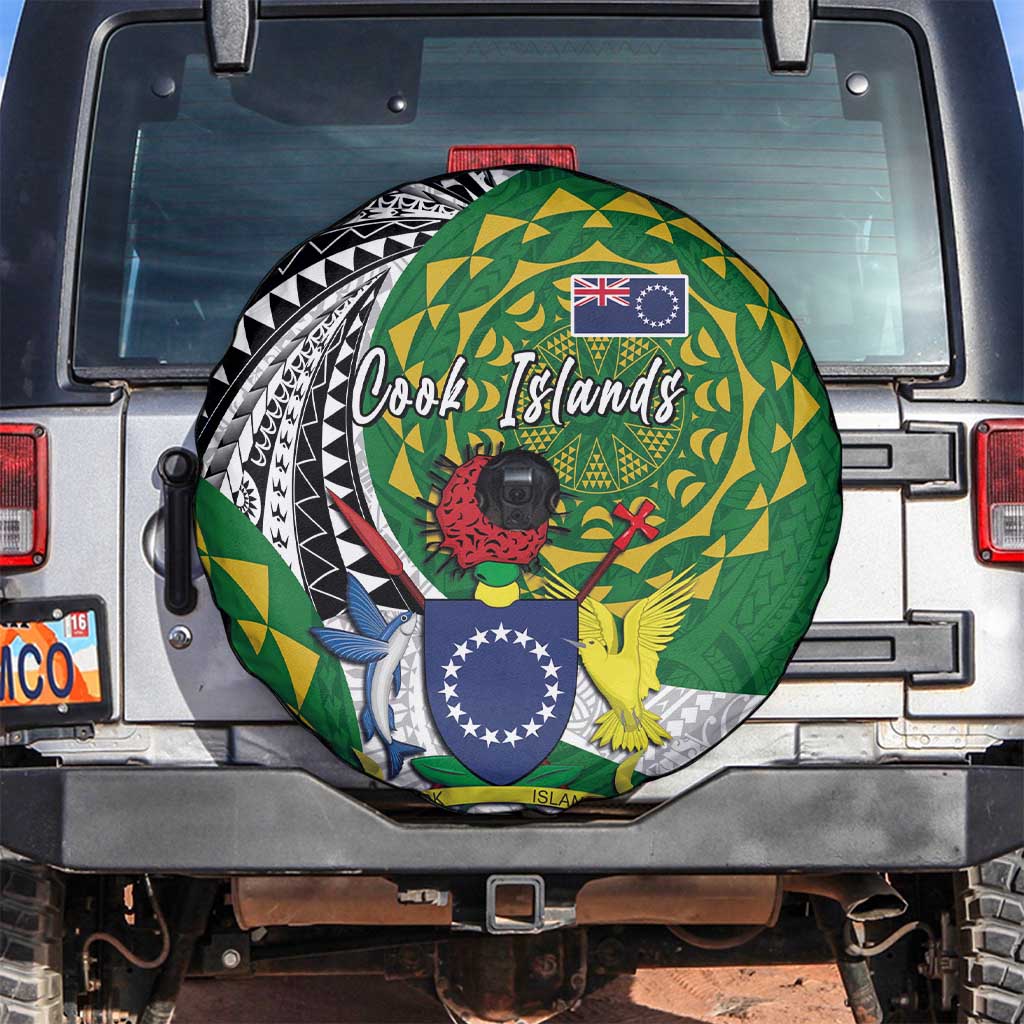 Cook Islands Independence Day Spare Tire Cover National Flag and Emblem with Tatau Tattoo LT03 4 inches - Polynesian Pride