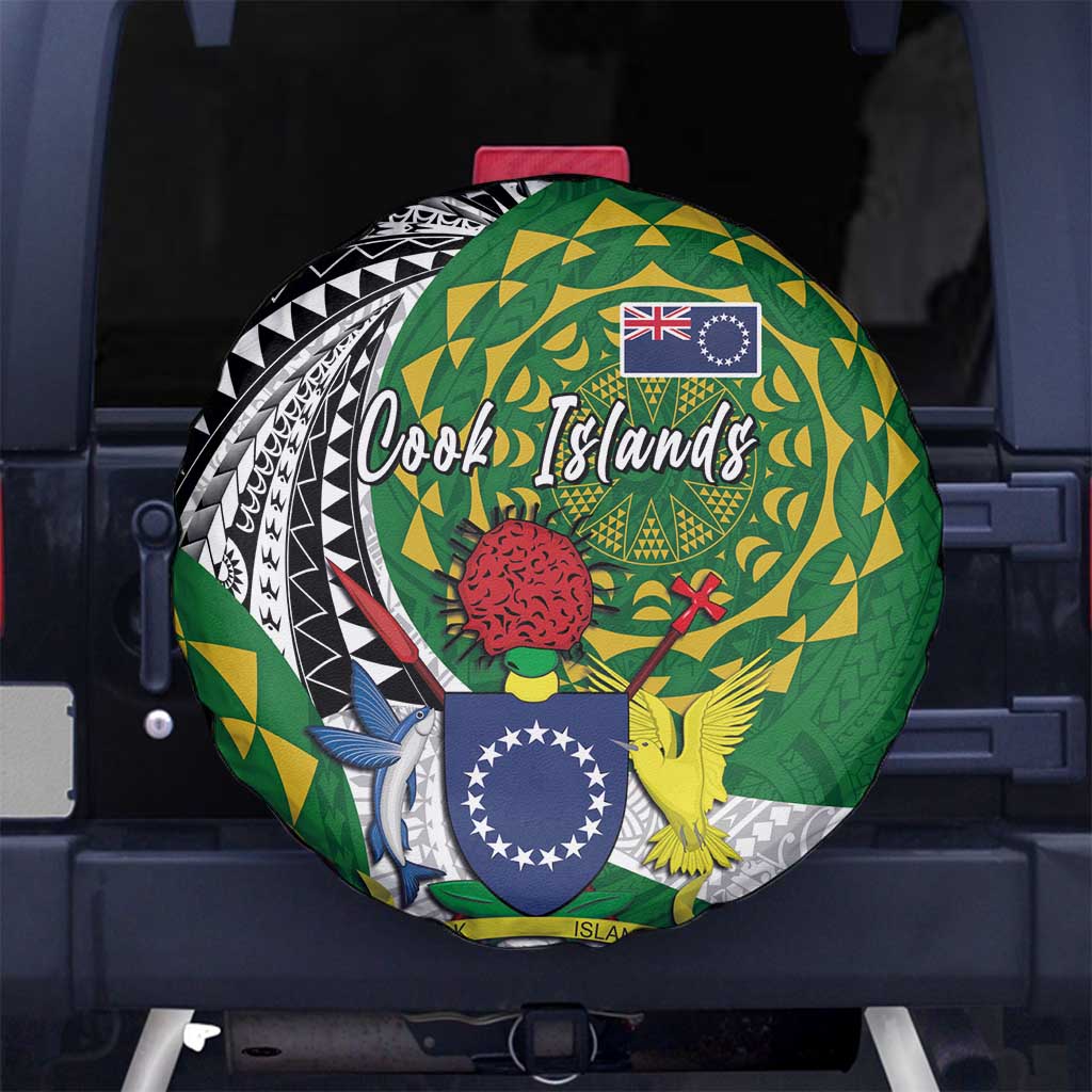 Cook Islands Independence Day Spare Tire Cover National Flag and Emblem with Tatau Tattoo LT03 No hole - Polynesian Pride