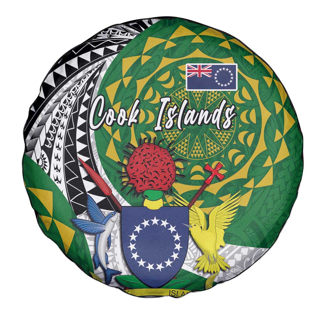Cook Islands Independence Day Spare Tire Cover National Flag and Emblem with Tatau Tattoo LT03 - Polynesian Pride