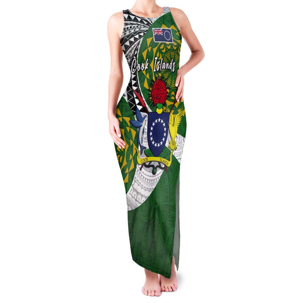 Cook Islands Independence Day Tank Maxi Dress National Flag and Emblem with Tatau Tattoo LT03 Women - Polynesian Pride