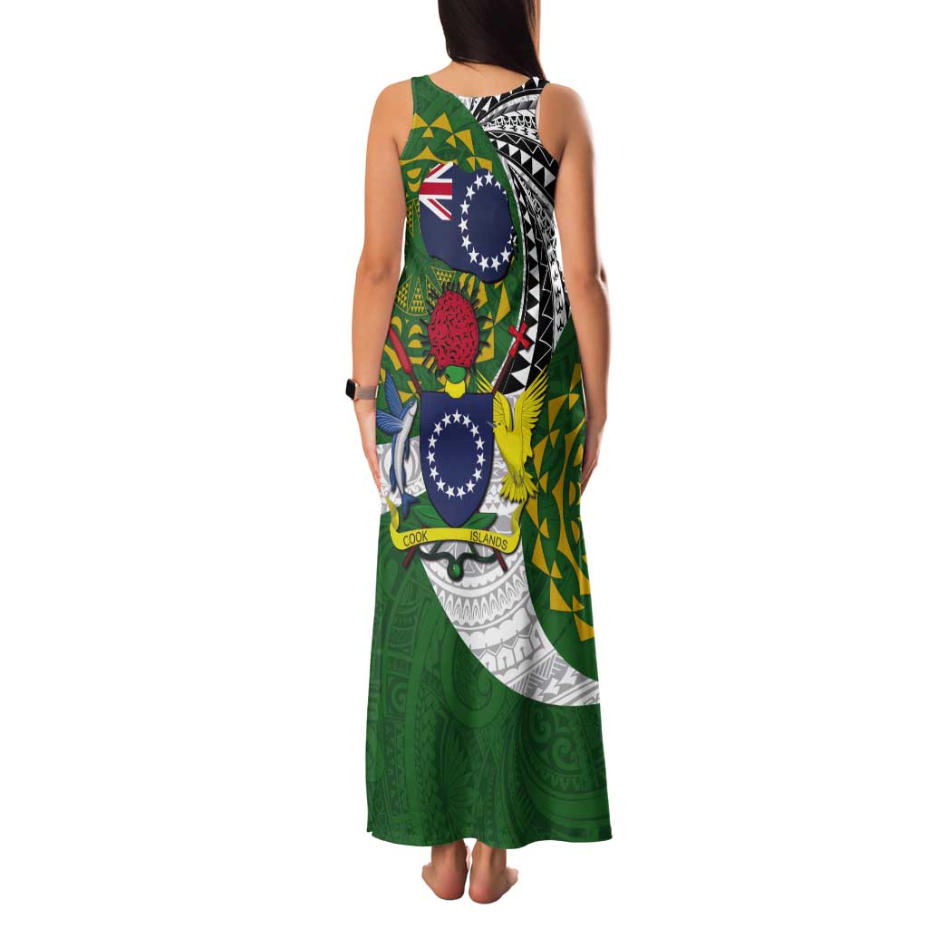 Cook Islands Independence Day Tank Maxi Dress National Flag and Emblem with Tatau Tattoo LT03 - Polynesian Pride