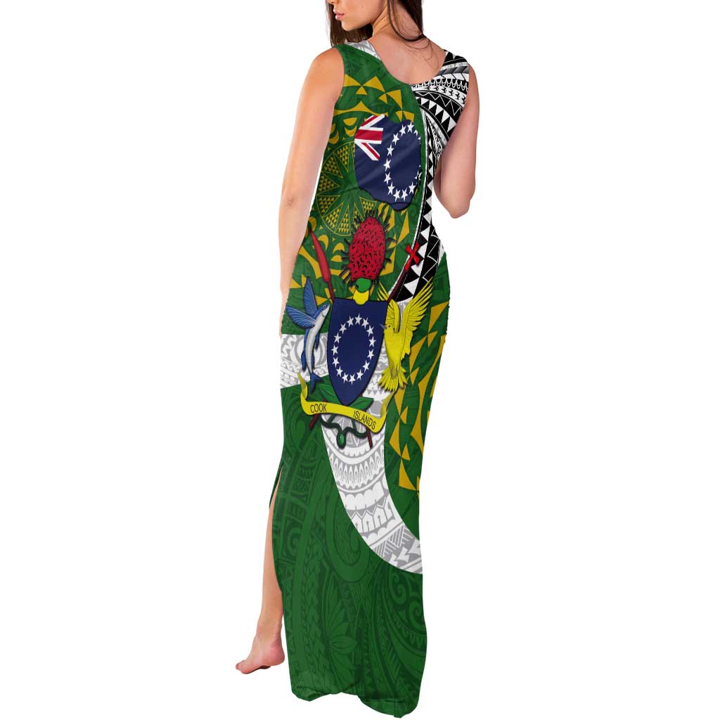 Cook Islands Independence Day Tank Maxi Dress National Flag and Emblem with Tatau Tattoo LT03 - Polynesian Pride