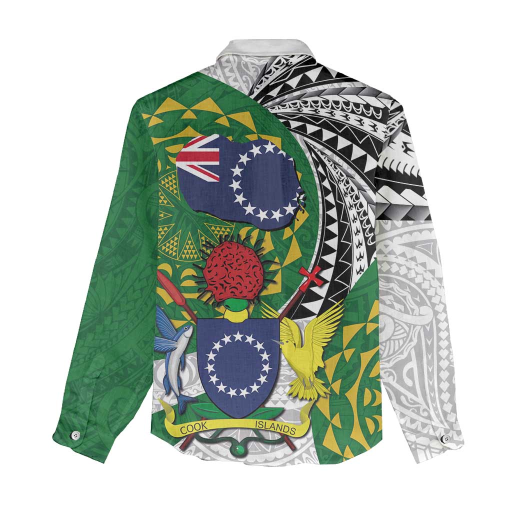 Cook Islands Independence Day Women Casual Shirt National Flag and Emblem with Tatau Tattoo LT03 - Polynesian Pride