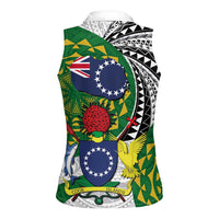Cook Islands Independence Day Women Sleeveless Polo Shirt National Flag and Emblem with Tatau Tattoo LT03 - Polynesian Pride