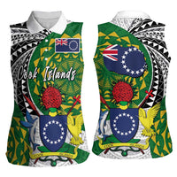 Cook Islands Independence Day Women Sleeveless Polo Shirt National Flag and Emblem with Tatau Tattoo LT03 - Polynesian Pride