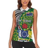 Cook Islands Independence Day Women Sleeveless Polo Shirt National Flag and Emblem with Tatau Tattoo LT03 - Polynesian Pride