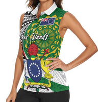 Cook Islands Independence Day Women Sleeveless Polo Shirt National Flag and Emblem with Tatau Tattoo LT03 - Polynesian Pride
