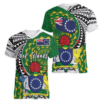 Cook Islands Independence Day Women V-Neck T-Shirt National Flag and Emblem with Tatau Tattoo LT03 - Polynesian Pride