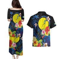 Palau Independence Day Couples Matching Puletasi and Hawaiian Shirt Melanesian Tattoo with Hibiscus LT03 - Polynesian Pride