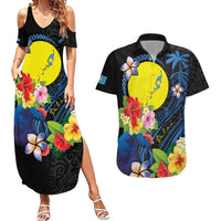 Palau Independence Day Couples Matching Summer Maxi Dress and Hawaiian Shirt Melanesian Tattoo with Hibiscus LT03 No Dress - Polynesian Pride