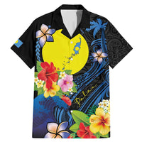 Palau Independence Day Family Matching Mermaid Dress and Hawaiian Shirt Melanesian Tattoo with Hibiscus LT03 Dad's Shirt - Short Sleeve - Polynesian Pride