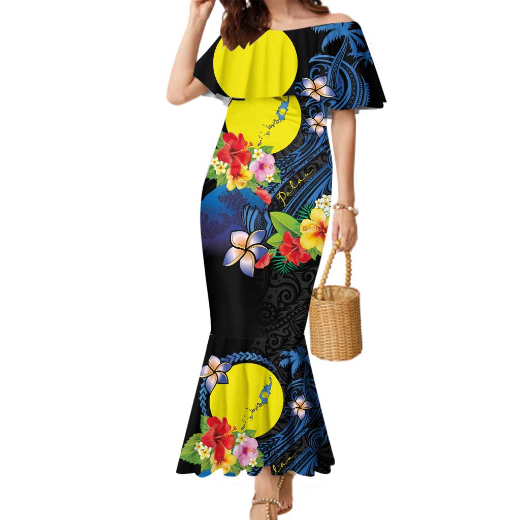 Palau Independence Day Family Matching Mermaid Dress and Hawaiian Shirt Melanesian Tattoo with Hibiscus LT03 Mom's Dress - Polynesian Pride