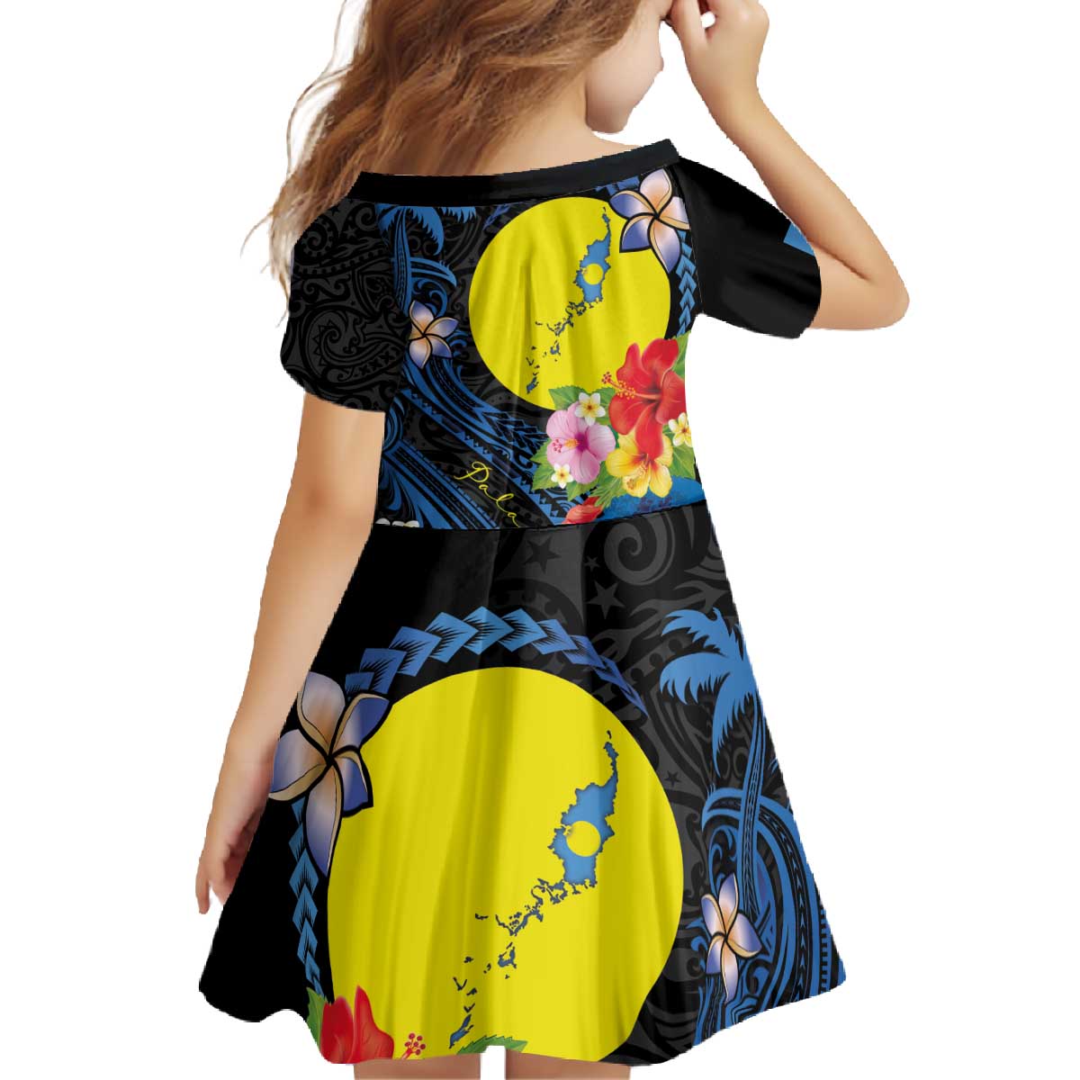 Palau Independence Day Family Matching Off The Shoulder Long Sleeve Dress and Hawaiian Shirt Melanesian Tattoo with Hibiscus LT03 - Polynesian Pride