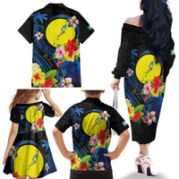 Palau Independence Day Family Matching Off The Shoulder Long Sleeve Dress and Hawaiian Shirt Melanesian Tattoo with Hibiscus LT03 - Polynesian Pride